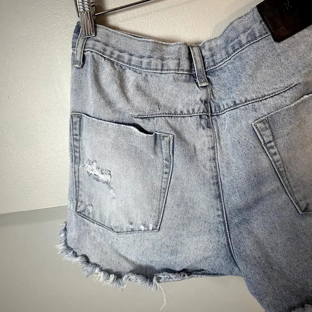 One X One Teaspoon Distressed Denim Bandits Shorts in Light Blue Size 29